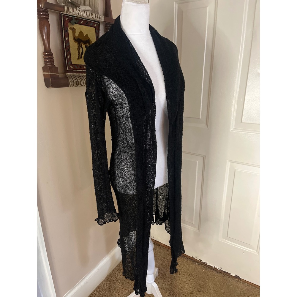 Unbranded Cardigan Women M Black Sheer Open Knit Duster Whimsygoth Mesh Witchy